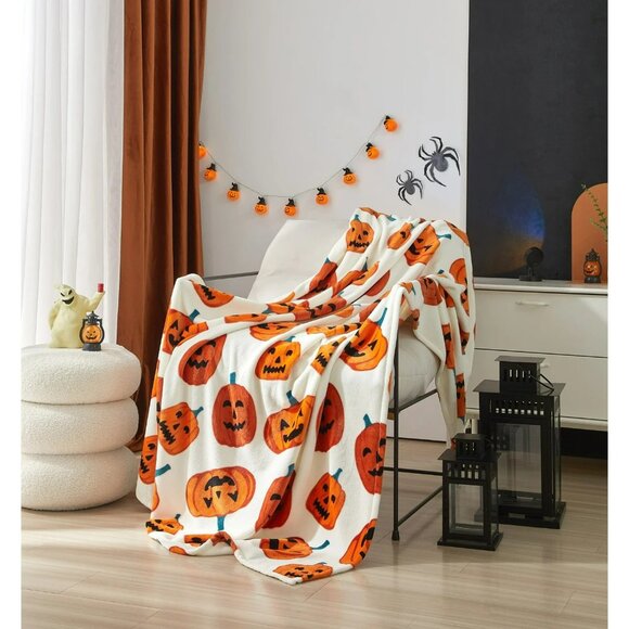 Way To Celebrate Halloween PUMPKIN Plush Throw Blanket 50" x 70" - Picture 2 of 7
